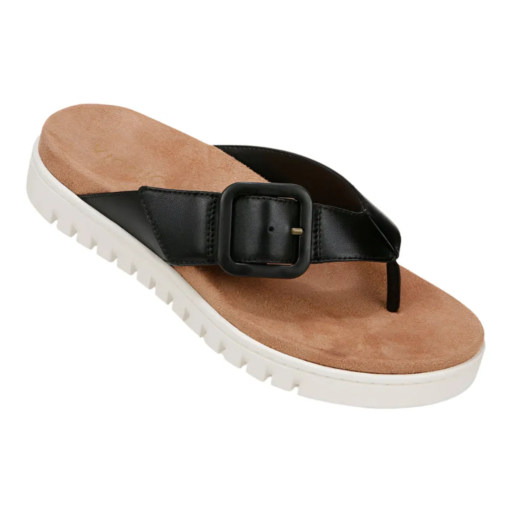 Vionic Women's Uptown Marin Flip Flops Black Tumbled Leather