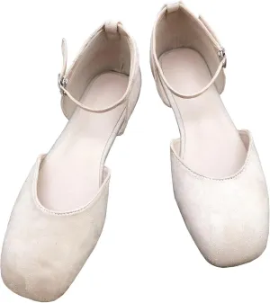WENJIAZHIZHI Women Square Toe Ankle Buckle Flat Sandals All-Match Comfortable Dressy Wedding Ballets Flats