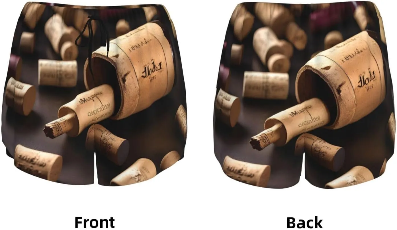 Wine Bottle Cork Print Women's Running Shorts High Waisted Athletic Shorts Quick Dry Gym Workout Shorts