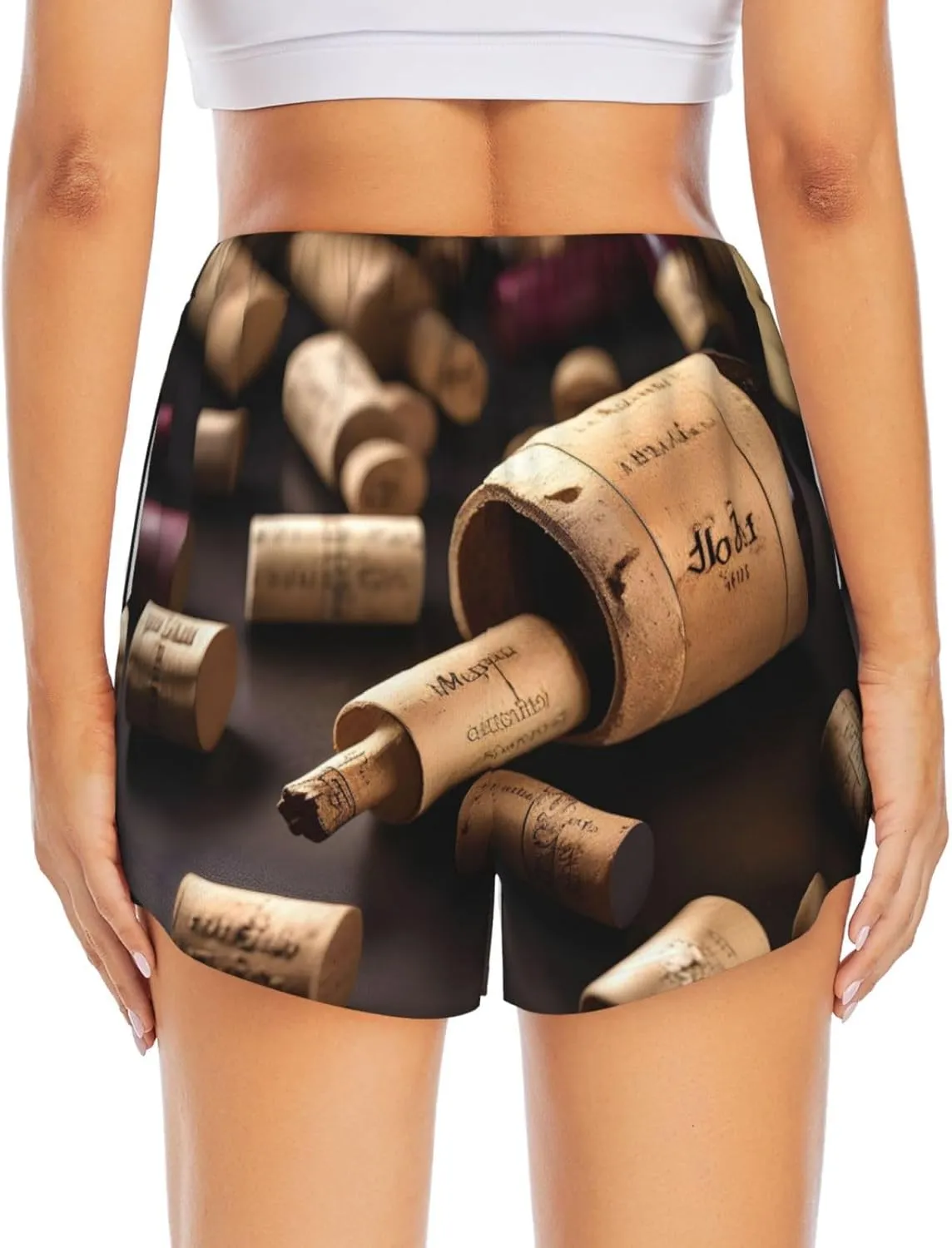 Wine Bottle Cork Print Women's Running Shorts High Waisted Athletic Shorts Quick Dry Gym Workout Shorts