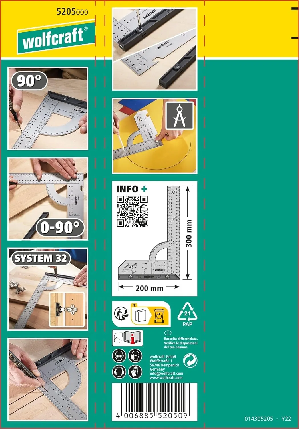 wolfcraft Universal Angle & Try Square I 5205000 I for Measuring, Marking, Drawing and Guided Cutting