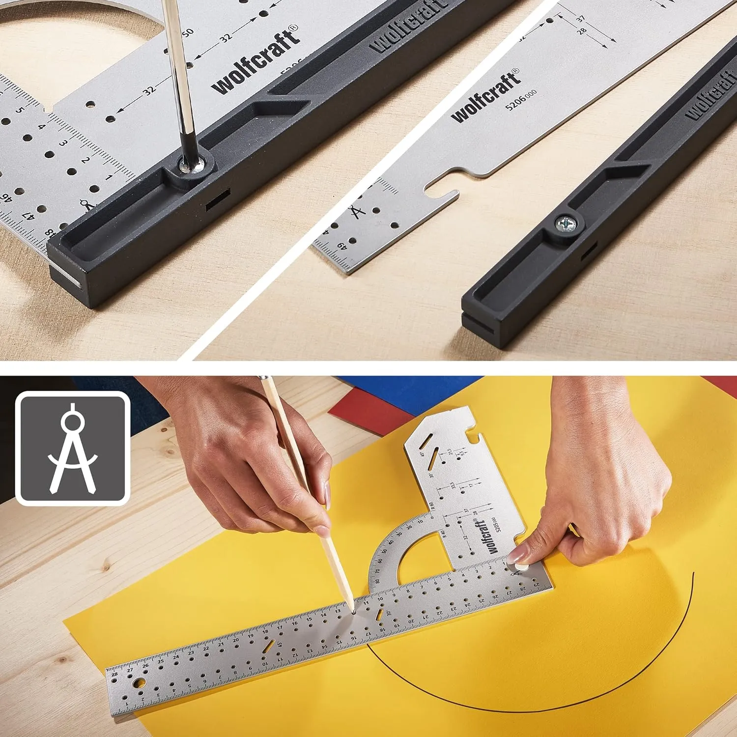 wolfcraft Universal Angle & Try Square I 5205000 I for Measuring, Marking, Drawing and Guided Cutting