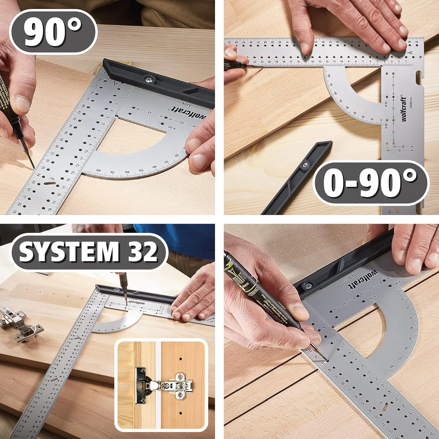 wolfcraft Universal Angle & Try Square I 5205000 I for Measuring, Marking, Drawing and Guided Cutting