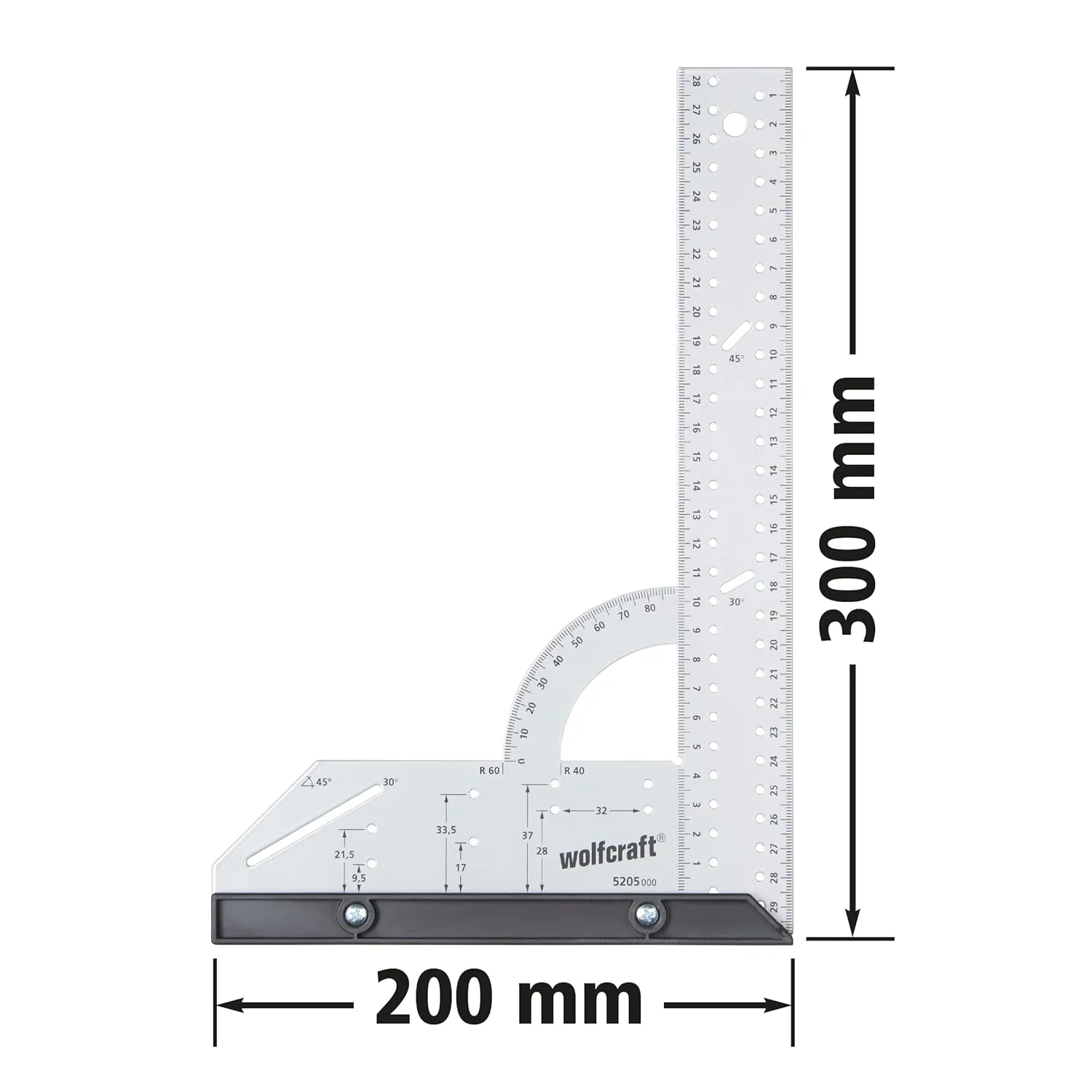 wolfcraft Universal Angle & Try Square I 5205000 I for Measuring, Marking, Drawing and Guided Cutting