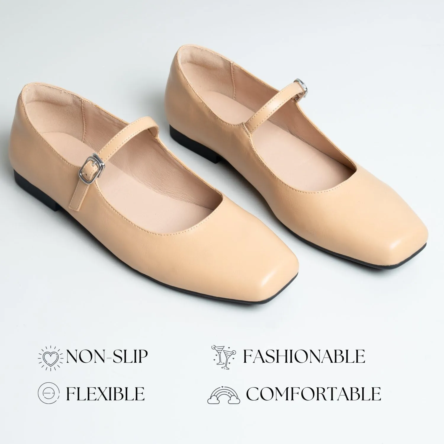 Women Mary Jane Shoes,Slip On Ankle Strap Dress Flat Shoes
