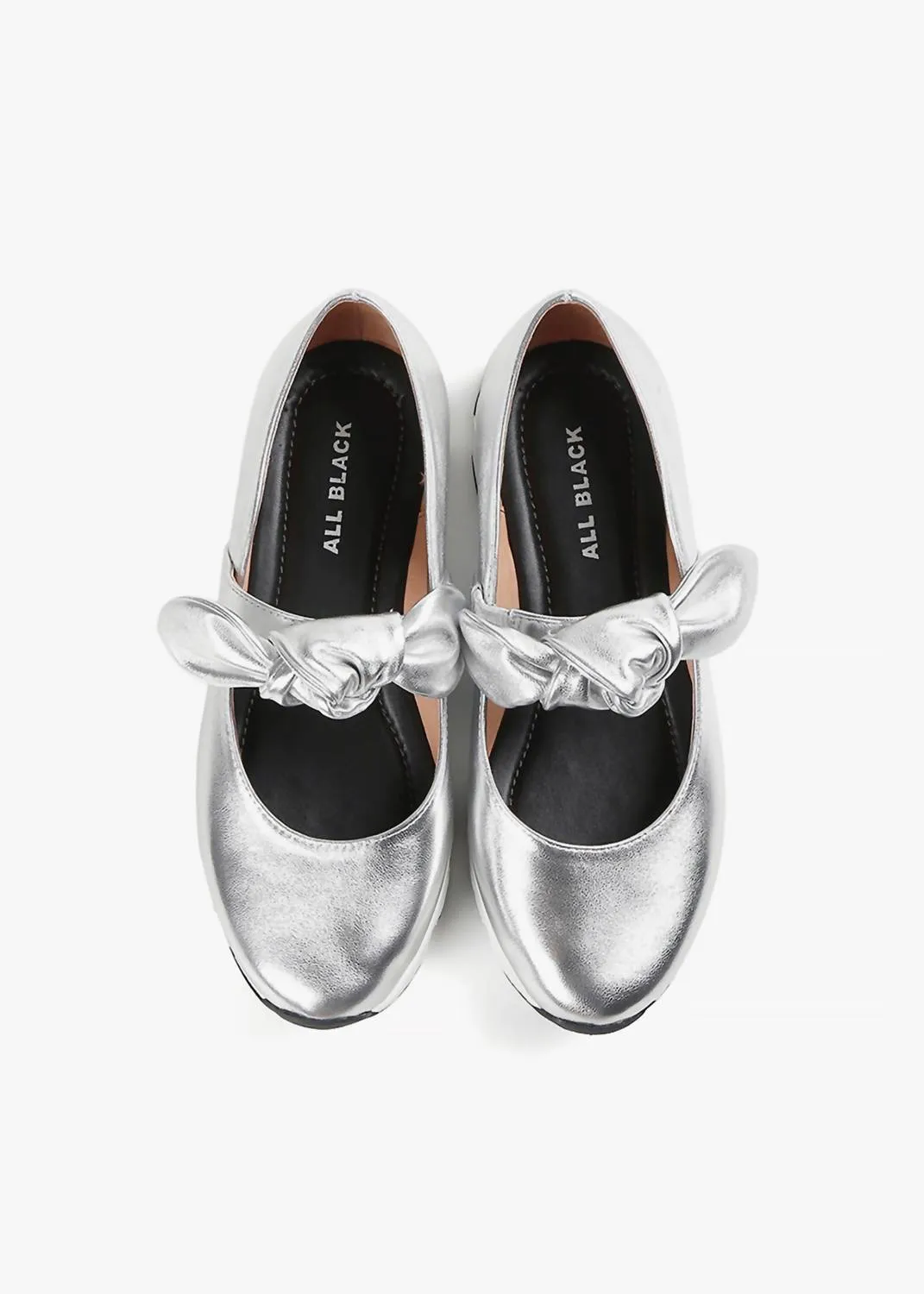 Women's Big Bow Mary Jane Shoes In Silver Metallic