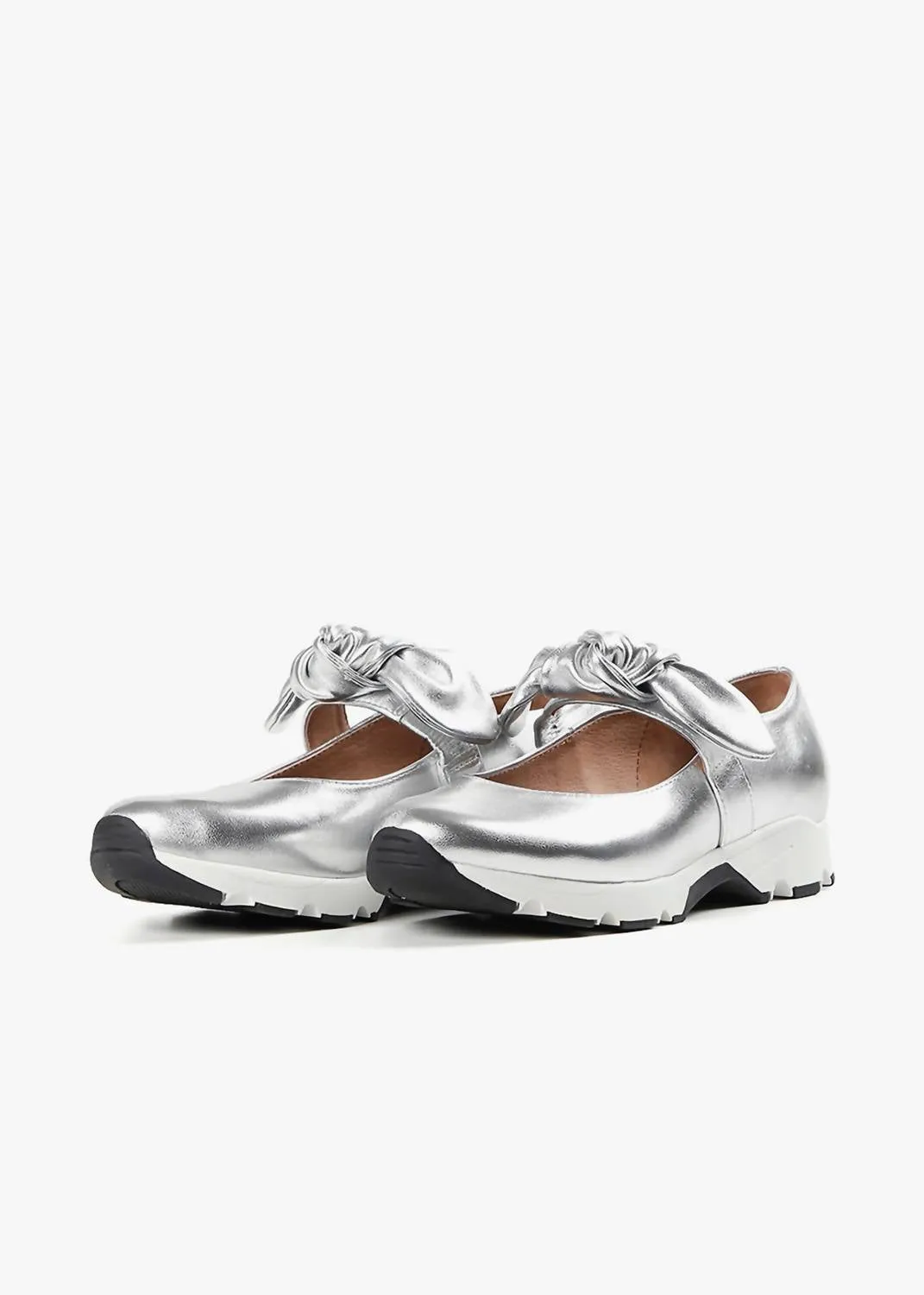 Women's Big Bow Mary Jane Shoes In Silver Metallic