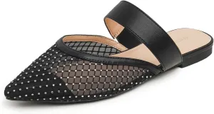 Women's Fashion Mesh Mules Slip On Backless Slide Flats