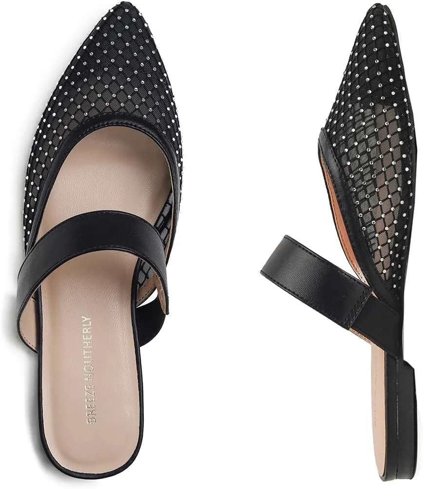 Women's Fashion Mesh Mules Slip On Backless Slide Flats