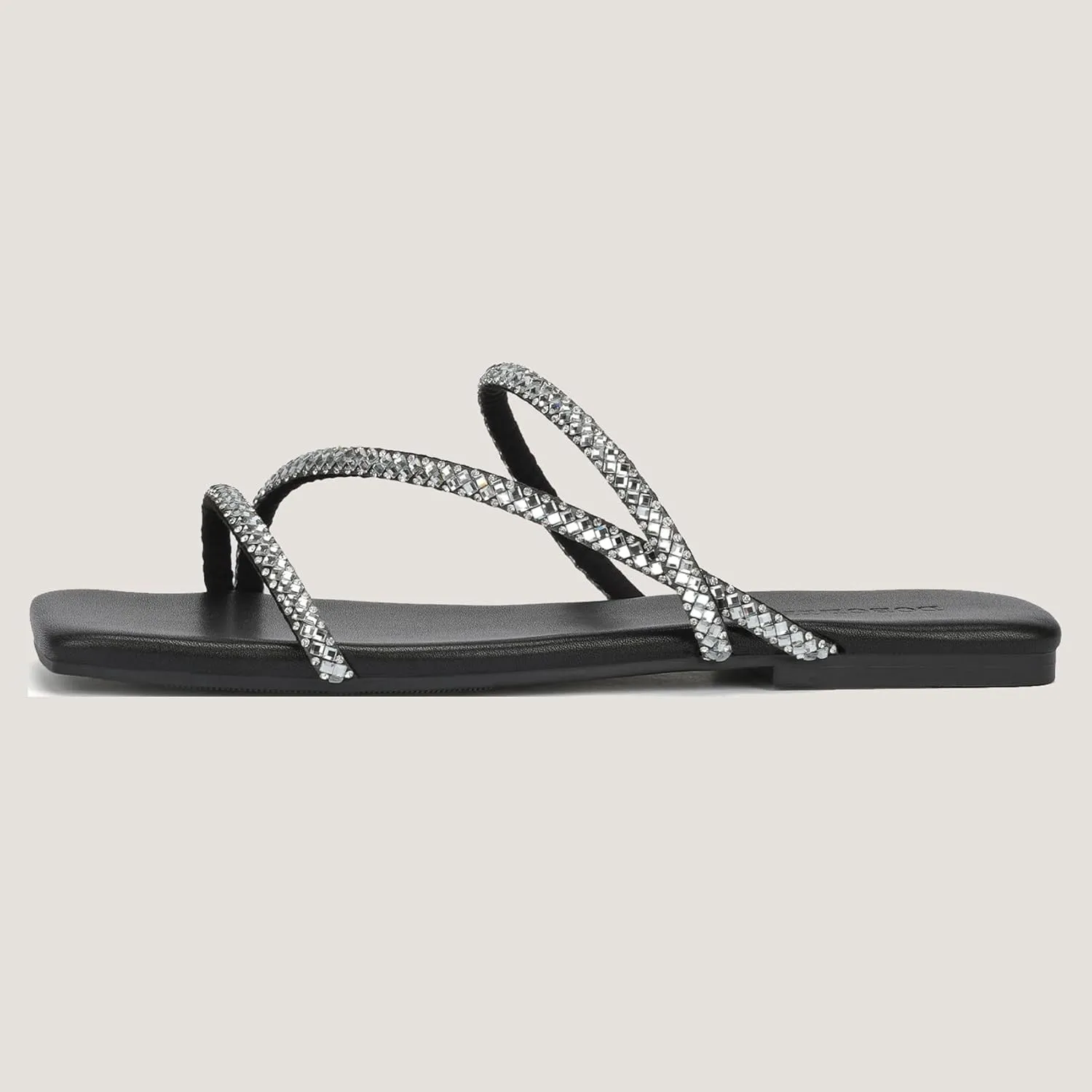 Women's Flat Sandals Strappy Square Open Toe Slide Sandals Dressy Comfortable Wide Feet Friendly