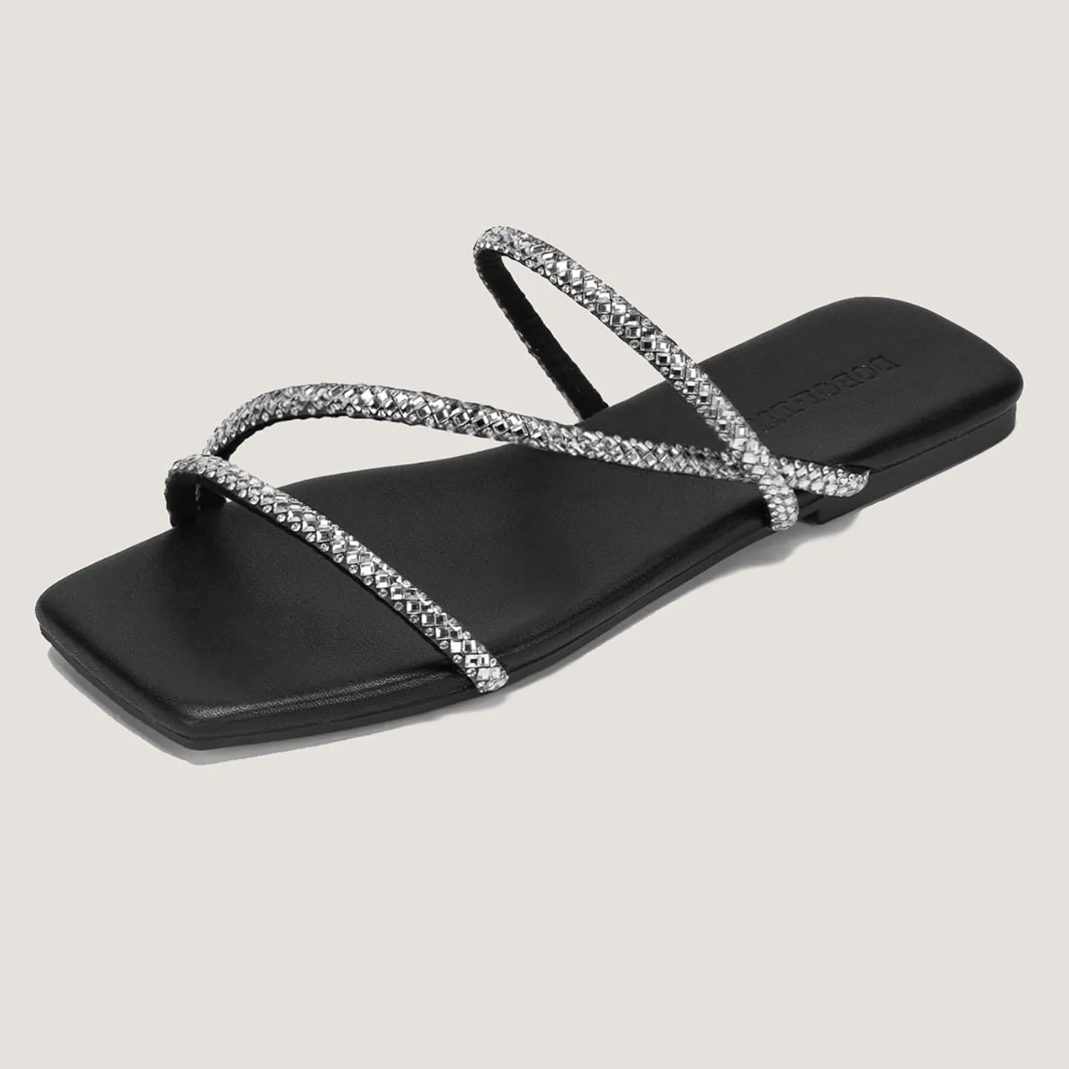 Women's Flat Sandals Strappy Square Open Toe Slide Sandals Dressy Comfortable Wide Feet Friendly