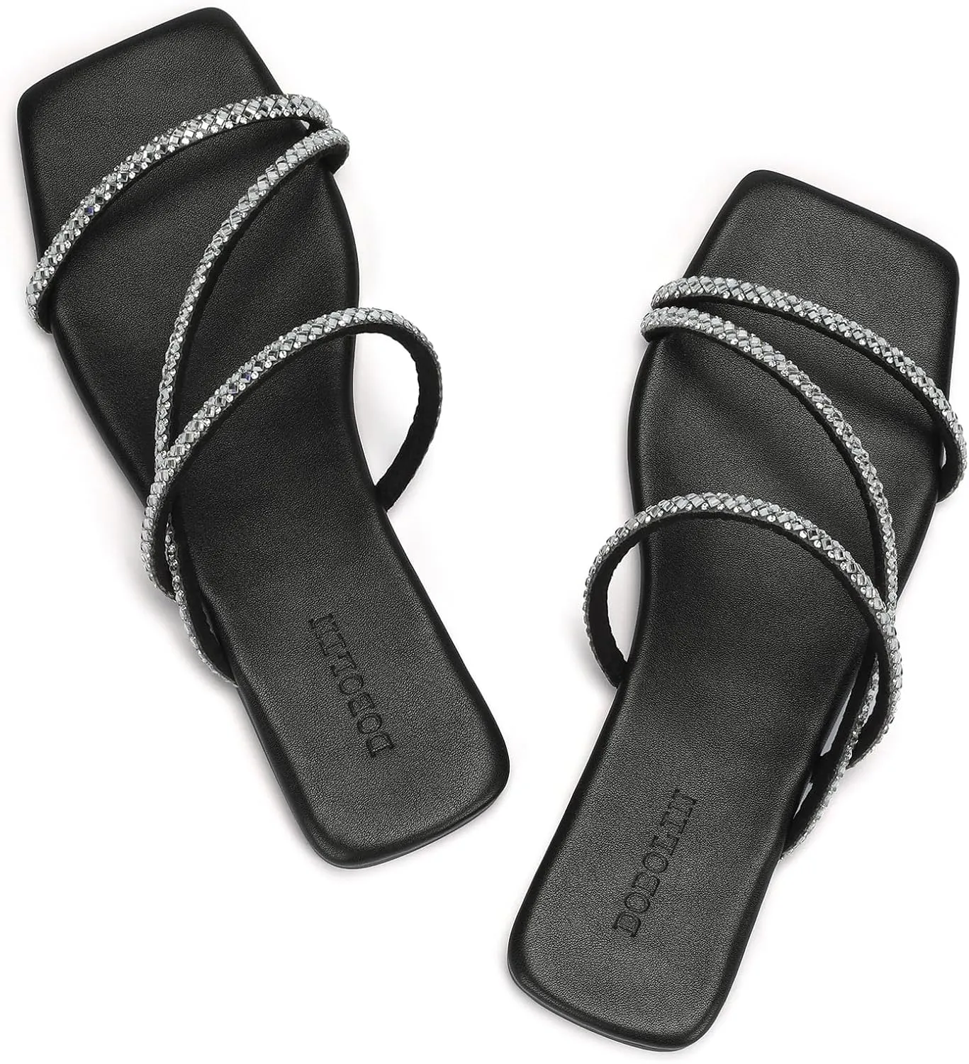 Women's Flat Sandals Strappy Square Open Toe Slide Sandals Dressy Comfortable Wide Feet Friendly