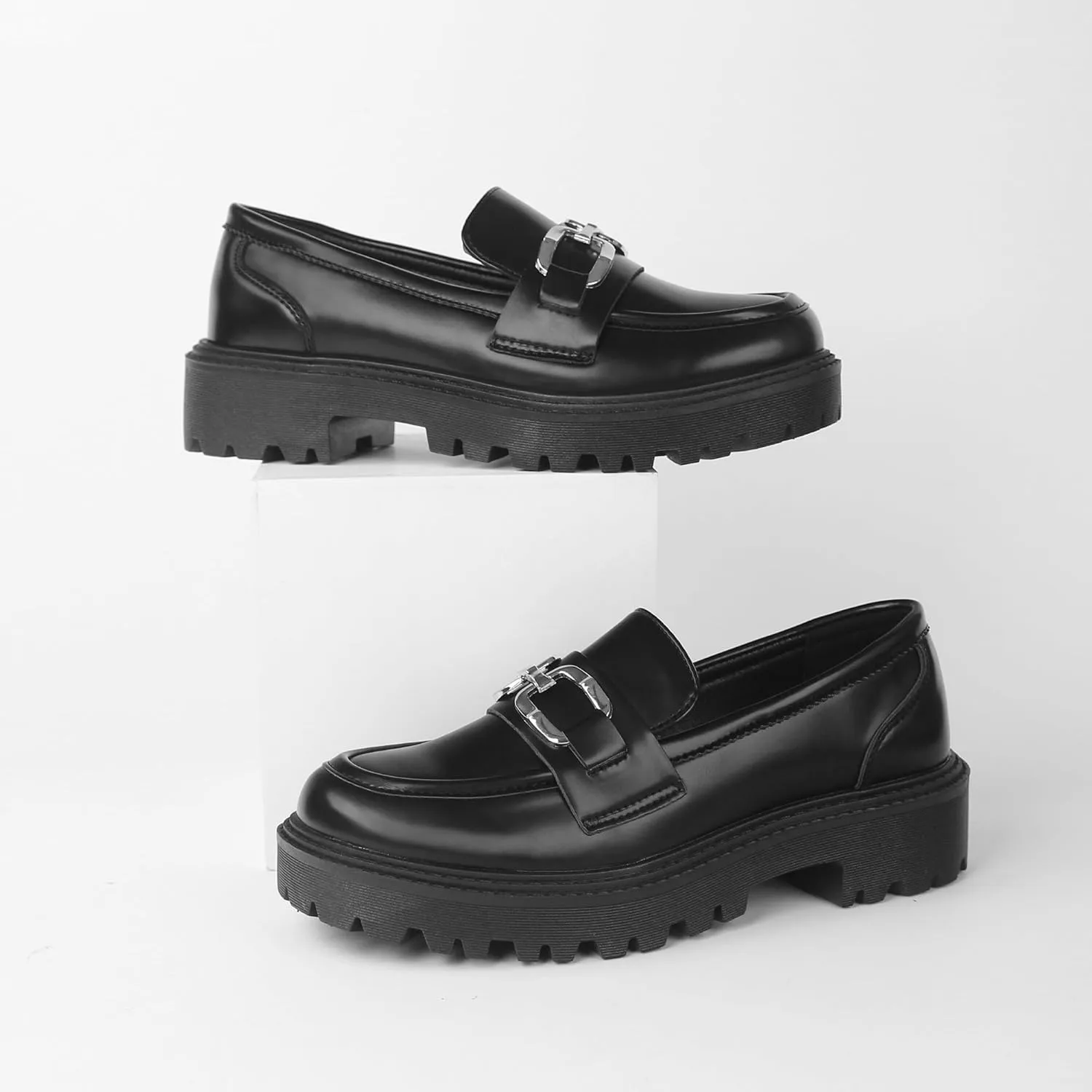 Women's Loafers Fashion Comfortable Platform Chunky Slip On Casual Shoes Round Toe Padded Business Dress Shoe