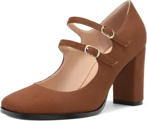 Women's Mary Jane Single Shoes, High Heeled Close Toe Pumps for Women, Comfortable Square Toe Dress Wedding Shoes