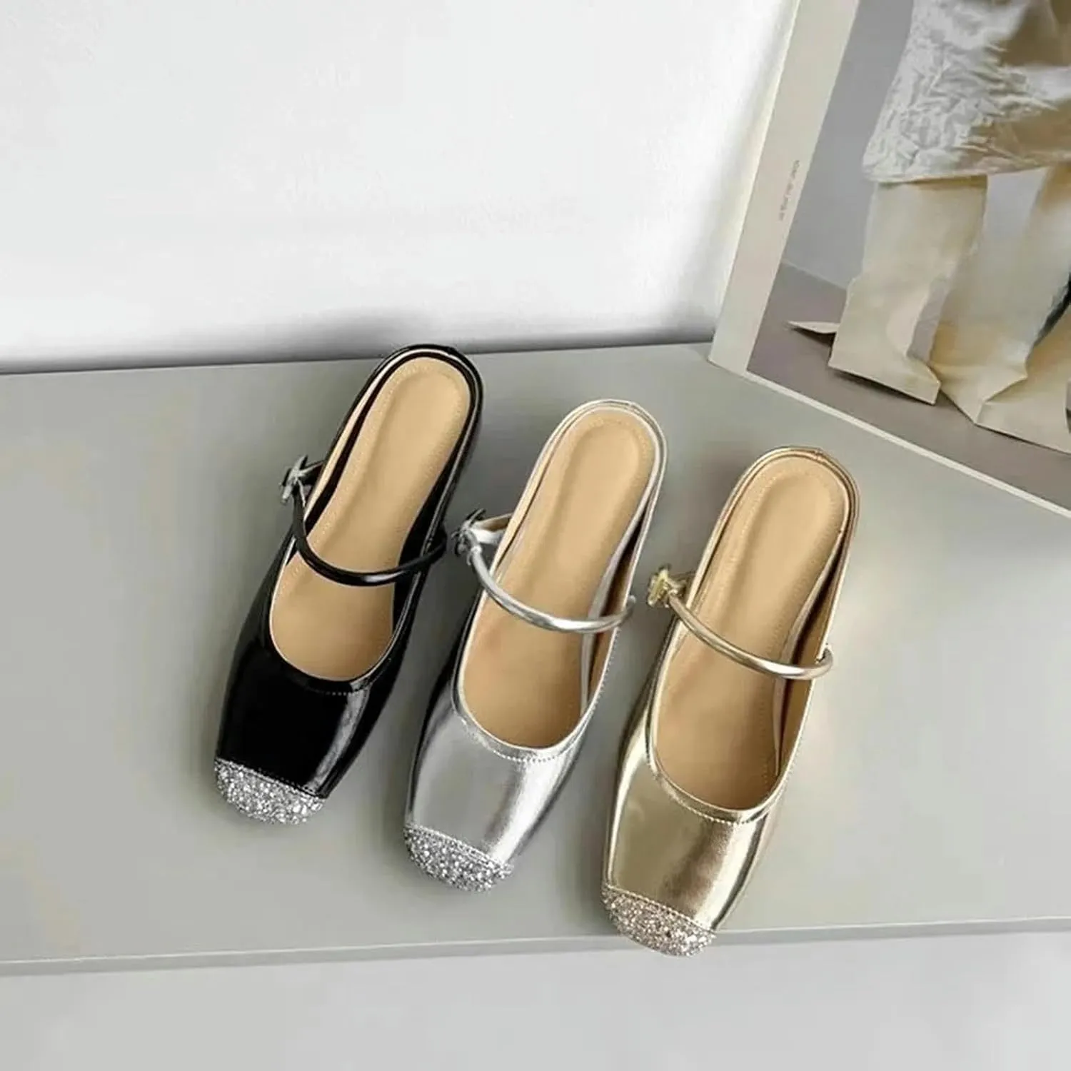 Women's Mule Sandals Women's Flat Slippers With Straight Buckle And Close Toe