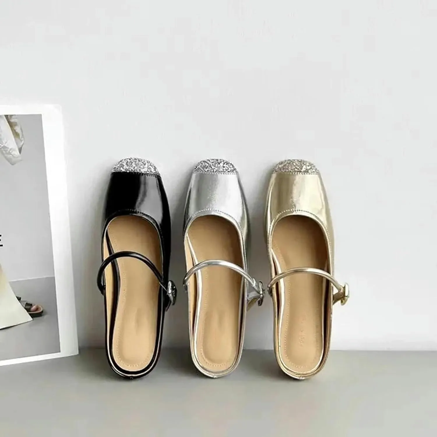 Women's Mule Sandals Women's Flat Slippers With Straight Buckle And Close Toe