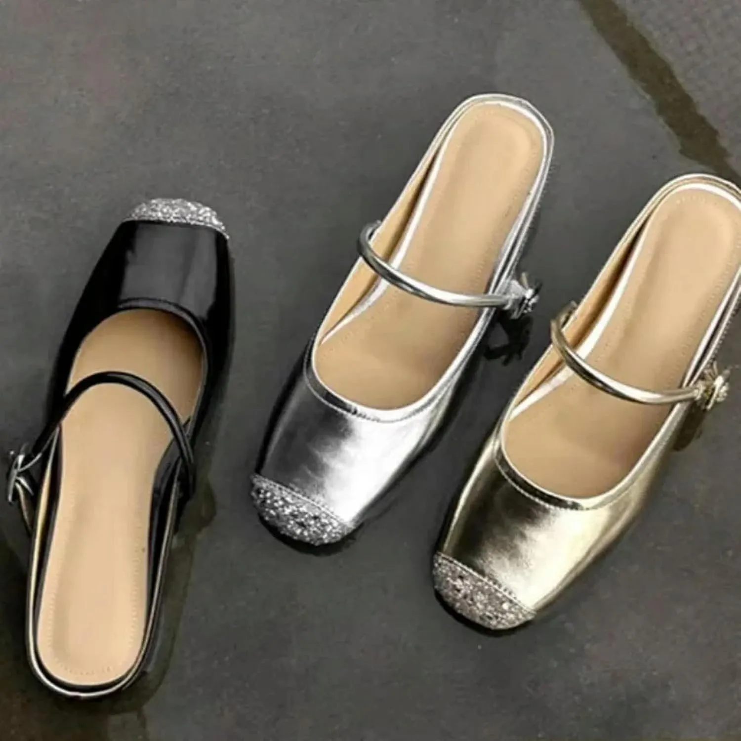 Women's Mule Sandals Women's Flat Slippers With Straight Buckle And Close Toe