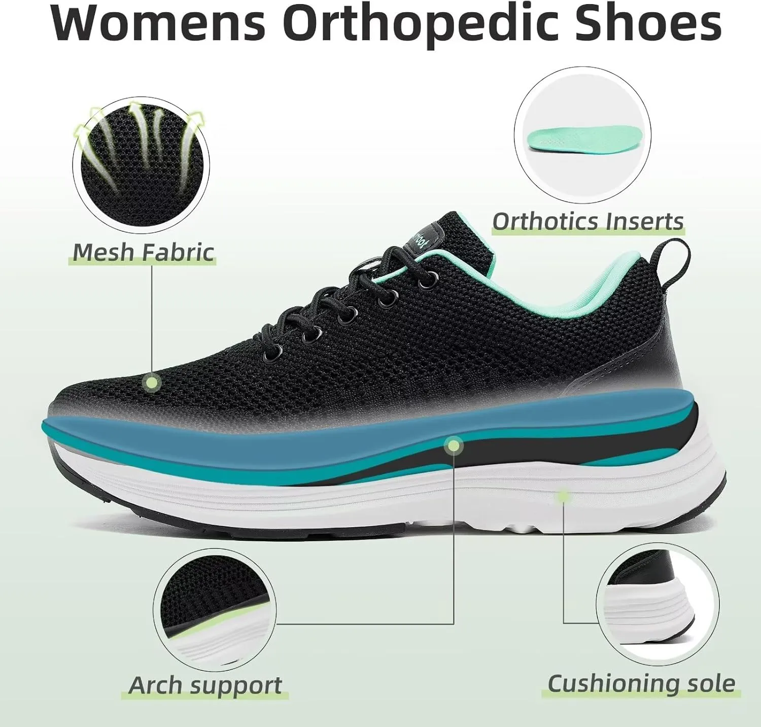 Women's Orthopedic Fashion Sneakers with Arch Support: Comfortable Cushion Flat Feet Shoes for Plantar Fasciitis, Orthotic Supportive Casual Thick Sole Sneakers for Ankle and Foot Pain Relief