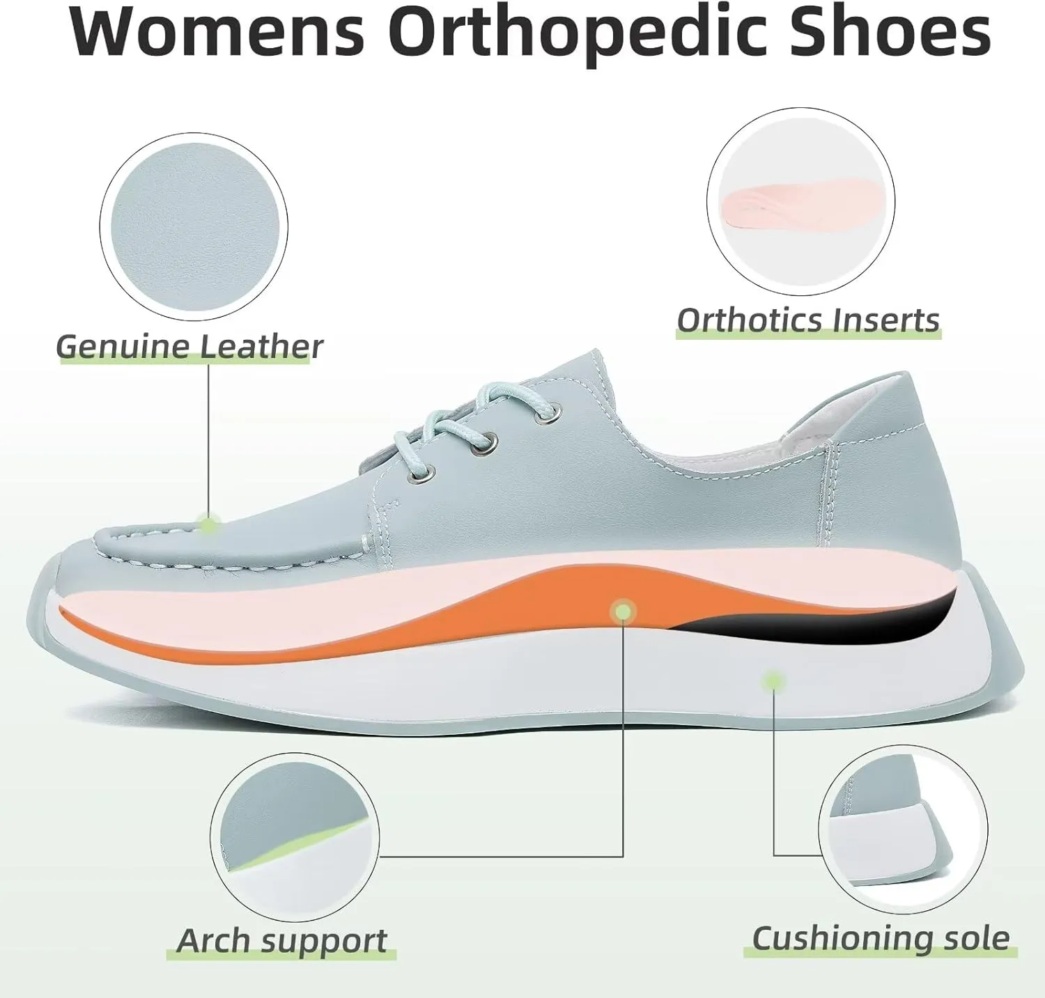 Women's Orthopedic Leather Dress Walking Shoes: Casual Sneakers with Arch Support for Plantar Fasciitis, Comfortable Supportive Shoes with Orthotic Insoles for Foot and Heel Pain