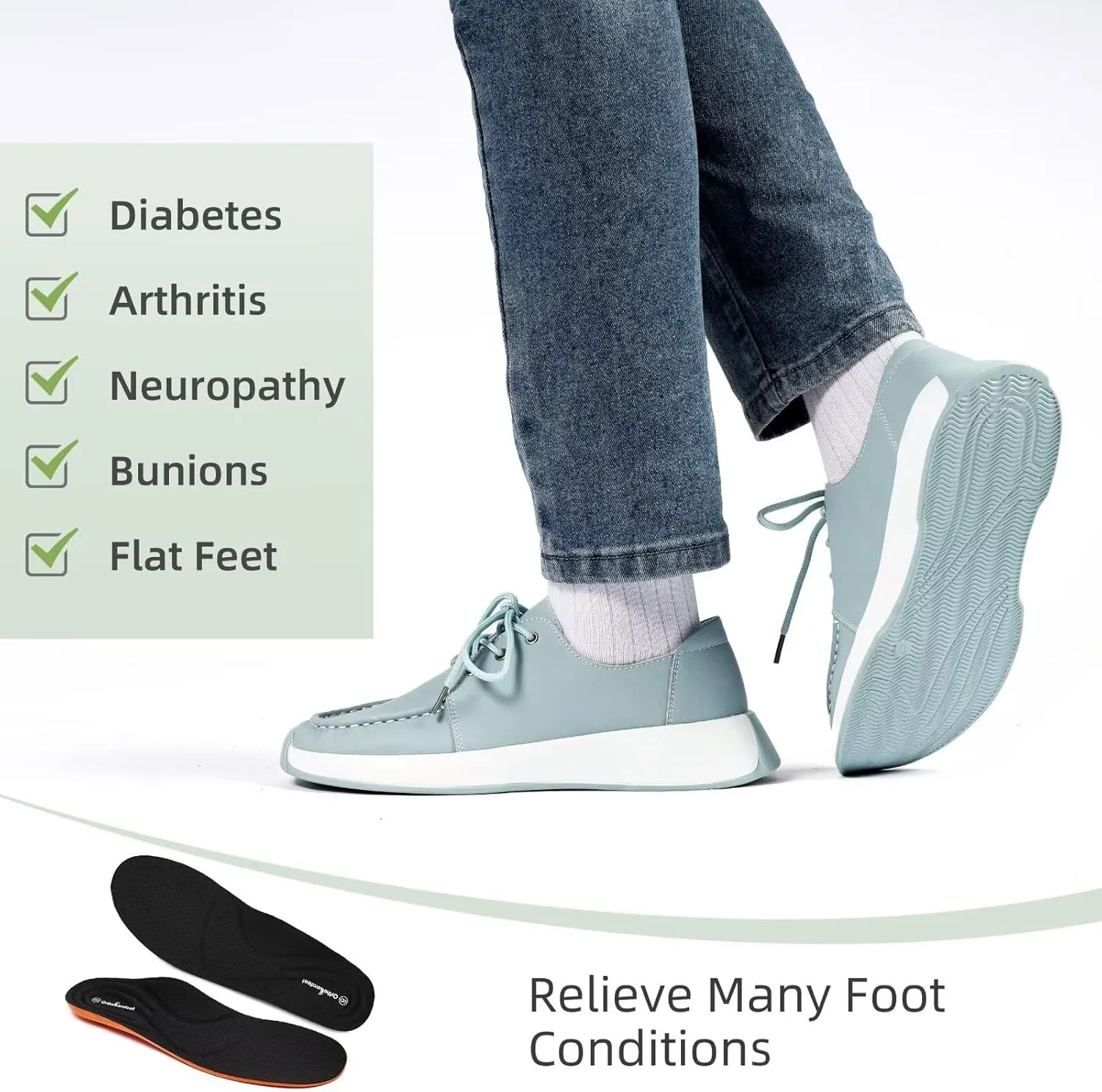 Women's Orthopedic Leather Dress Walking Shoes: Casual Sneakers with Arch Support for Plantar Fasciitis, Comfortable Supportive Shoes with Orthotic Insoles for Foot and Heel Pain