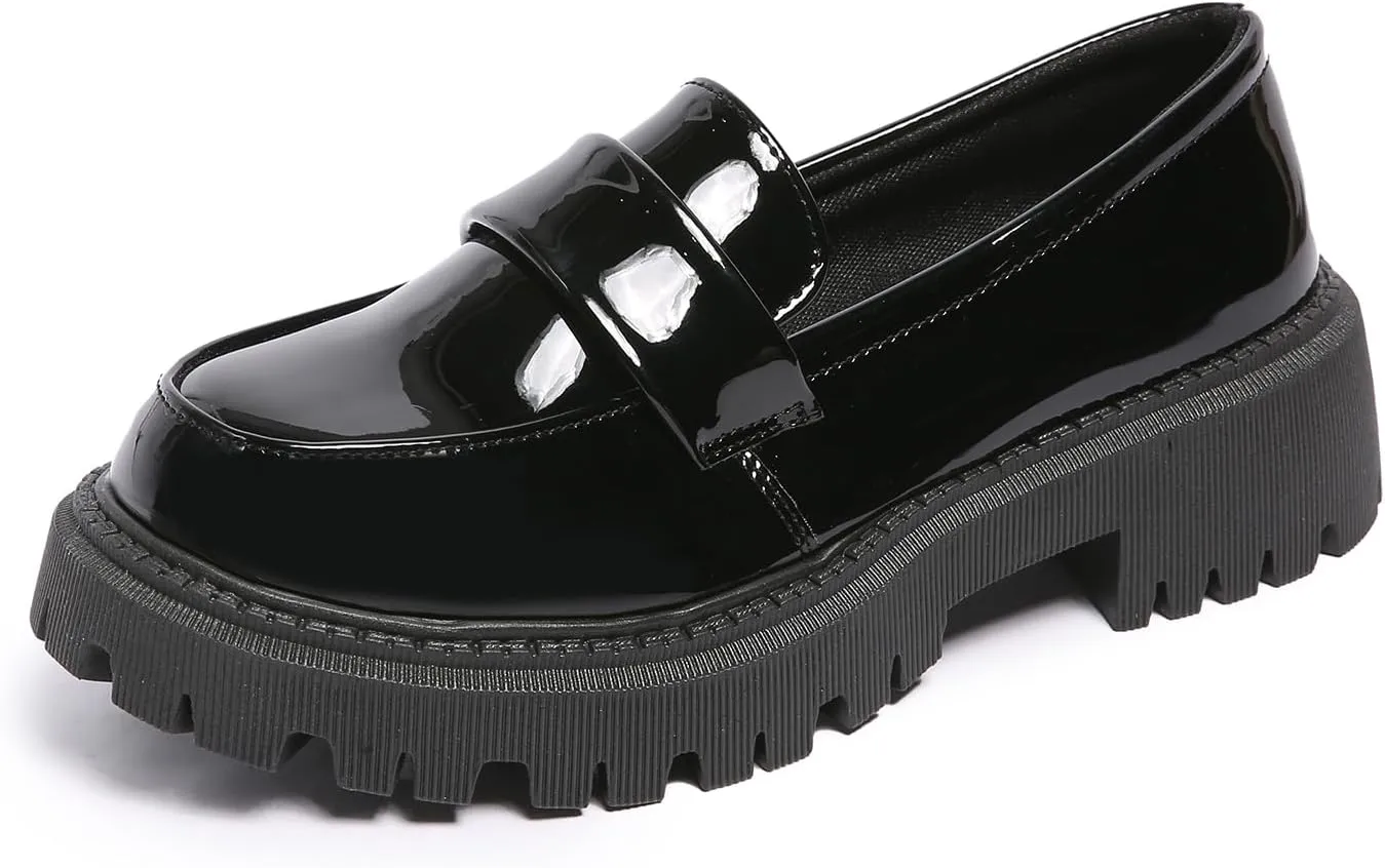 Women's Patent Leather Thick Sole Loafers - Stirrup Casual Business Shoes,Fashionable and Comfortable Flat Shoes for Formal Occasions