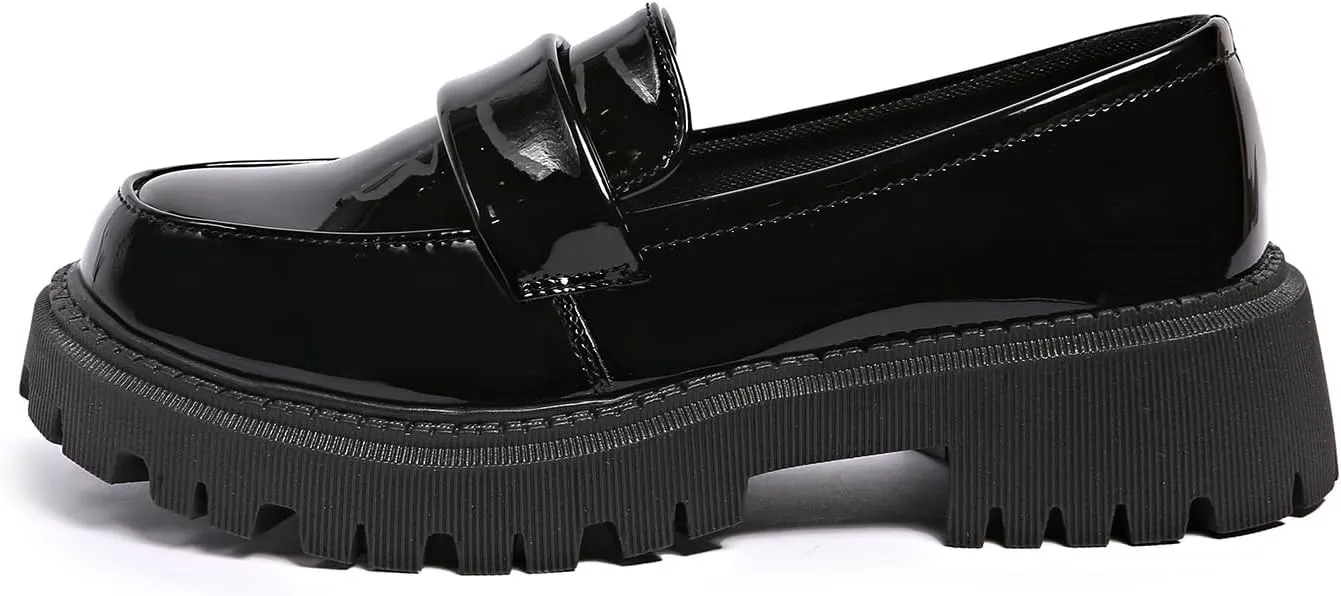Women's Patent Leather Thick Sole Loafers - Stirrup Casual Business Shoes,Fashionable and Comfortable Flat Shoes for Formal Occasions