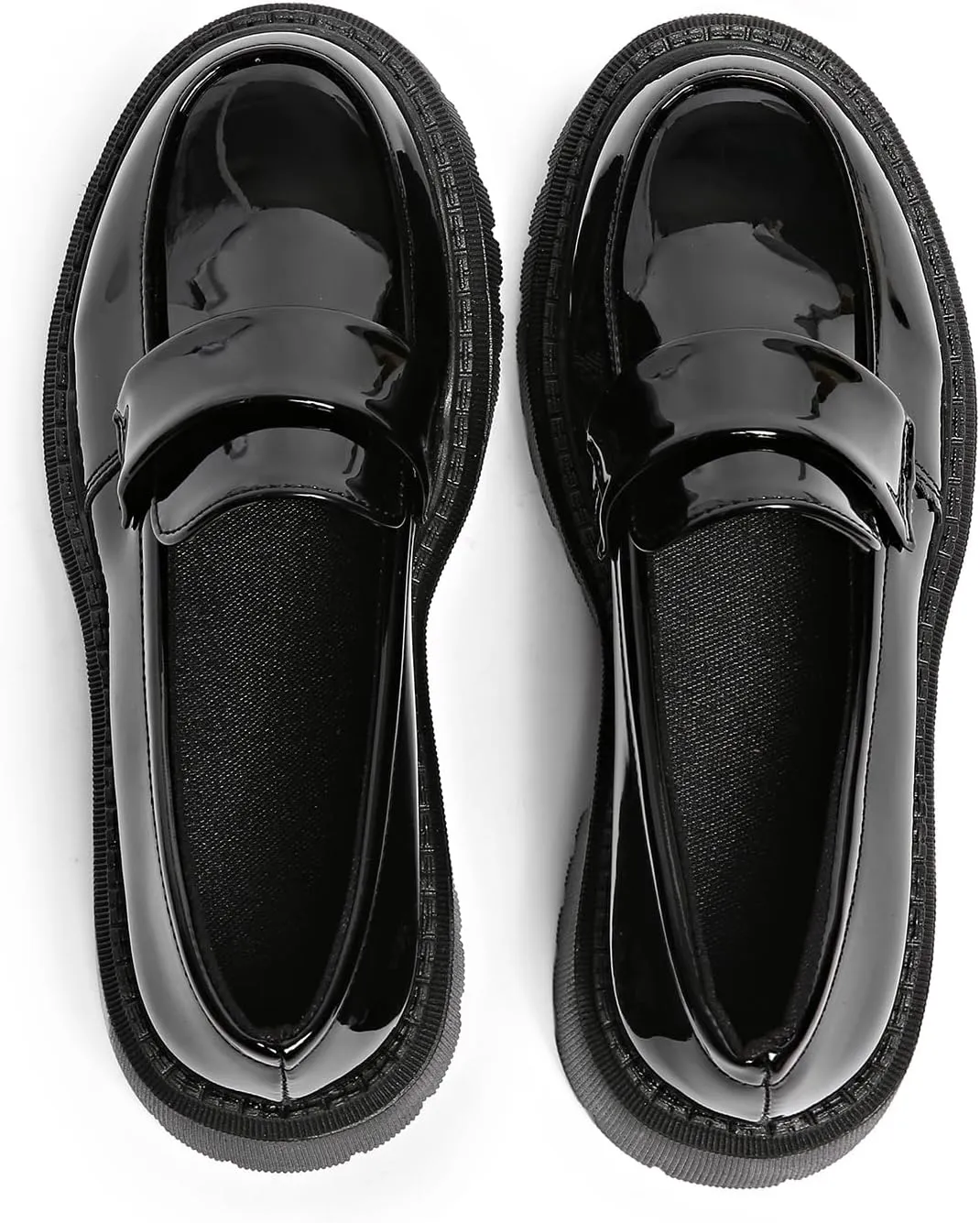 Women's Patent Leather Thick Sole Loafers - Stirrup Casual Business Shoes,Fashionable and Comfortable Flat Shoes for Formal Occasions