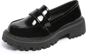 Women's Patent Leather Thick Sole Loafers - Stirrup Casual Business Shoes,Fashionable and Comfortable Flat Shoes for Formal Occasions
