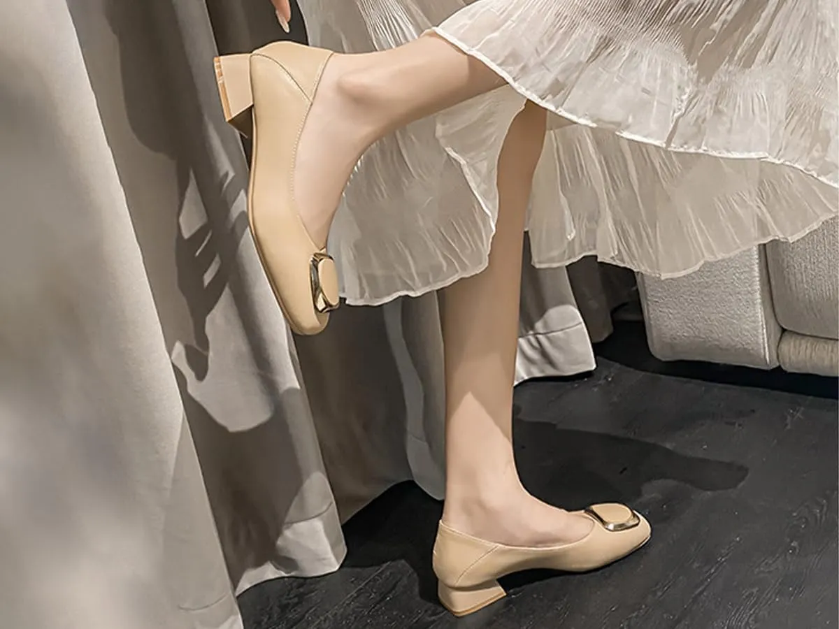 Women's Pumps Shoes Platform Low Heels Square Toe Chunky Heels Leather Solid Granny Walk Shoes Mid Heel Closed Toe Block Heels Soft-Soled Slip Ons Loafer Anti-slip Dress Shoes Casual Office Party