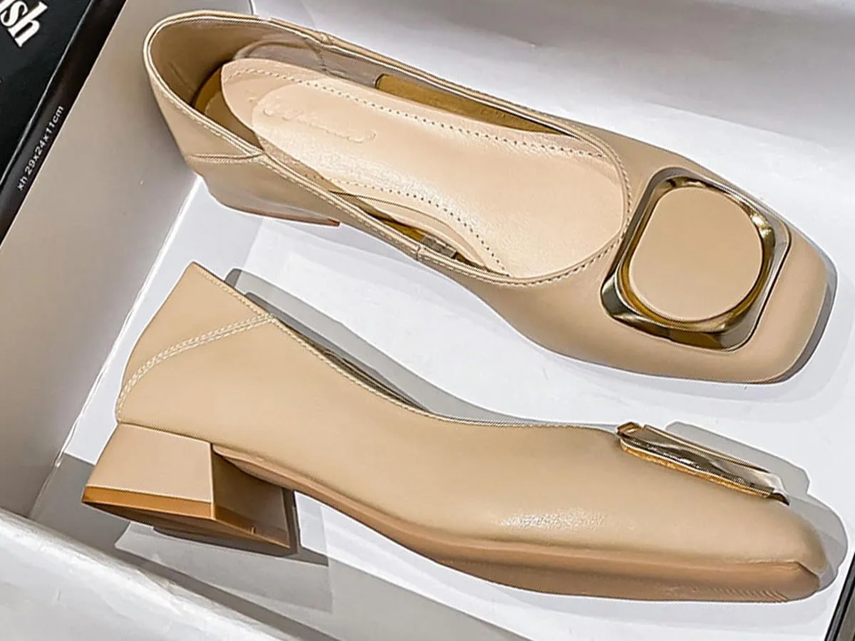 Women's Pumps Shoes Platform Low Heels Square Toe Chunky Heels Leather Solid Granny Walk Shoes Mid Heel Closed Toe Block Heels Soft-Soled Slip Ons Loafer Anti-slip Dress Shoes Casual Office Party