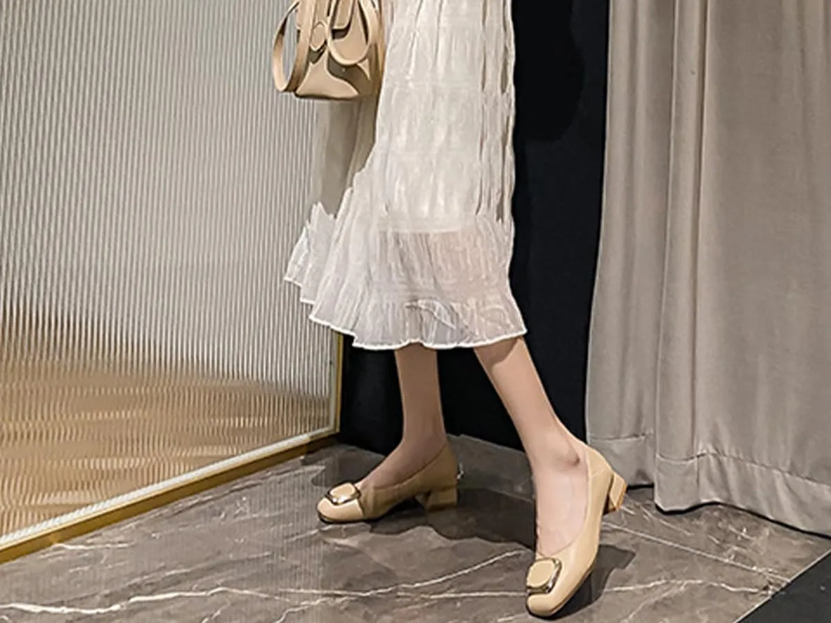 Women's Pumps Shoes Platform Low Heels Square Toe Chunky Heels Leather Solid Granny Walk Shoes Mid Heel Closed Toe Block Heels Soft-Soled Slip Ons Loafer Anti-slip Dress Shoes Casual Office Party