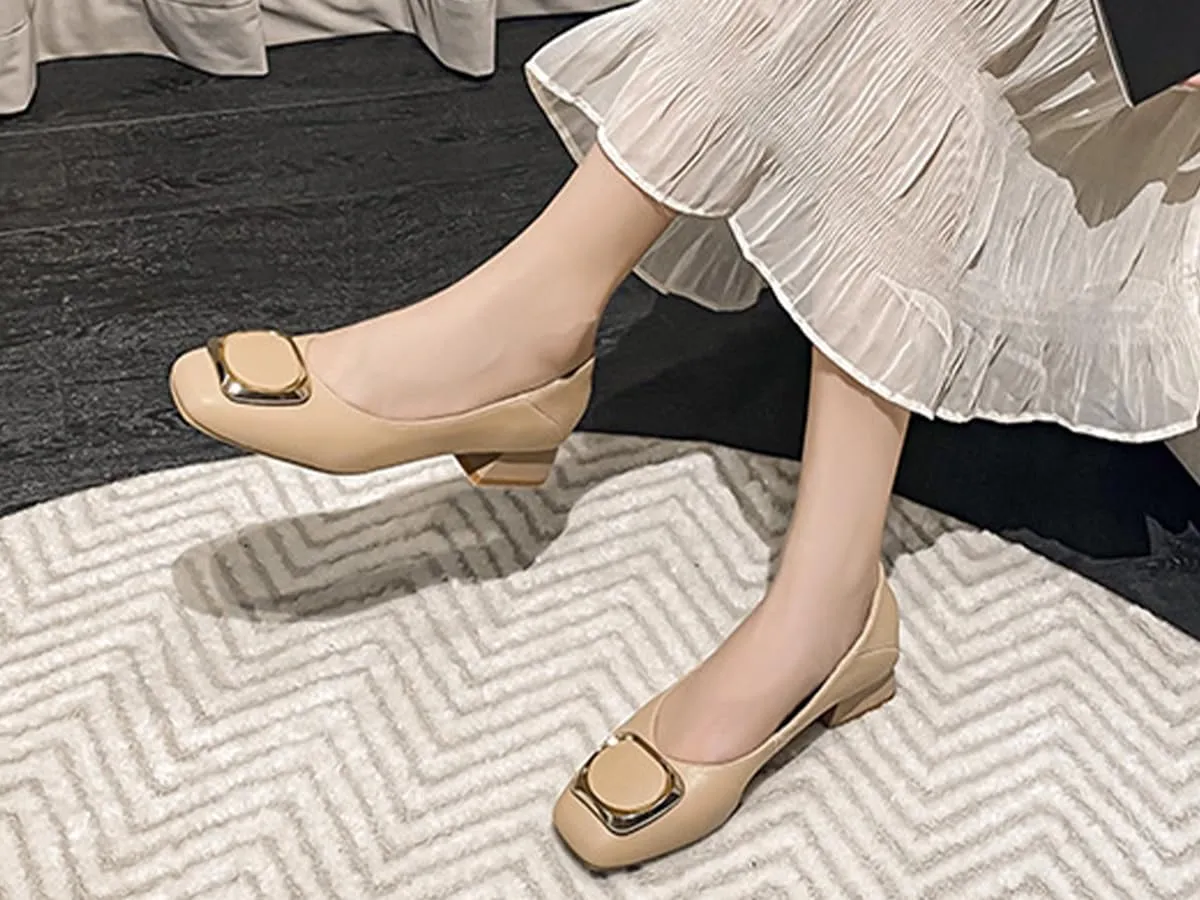 Women's Pumps Shoes Platform Low Heels Square Toe Chunky Heels Leather Solid Granny Walk Shoes Mid Heel Closed Toe Block Heels Soft-Soled Slip Ons Loafer Anti-slip Dress Shoes Casual Office Party
