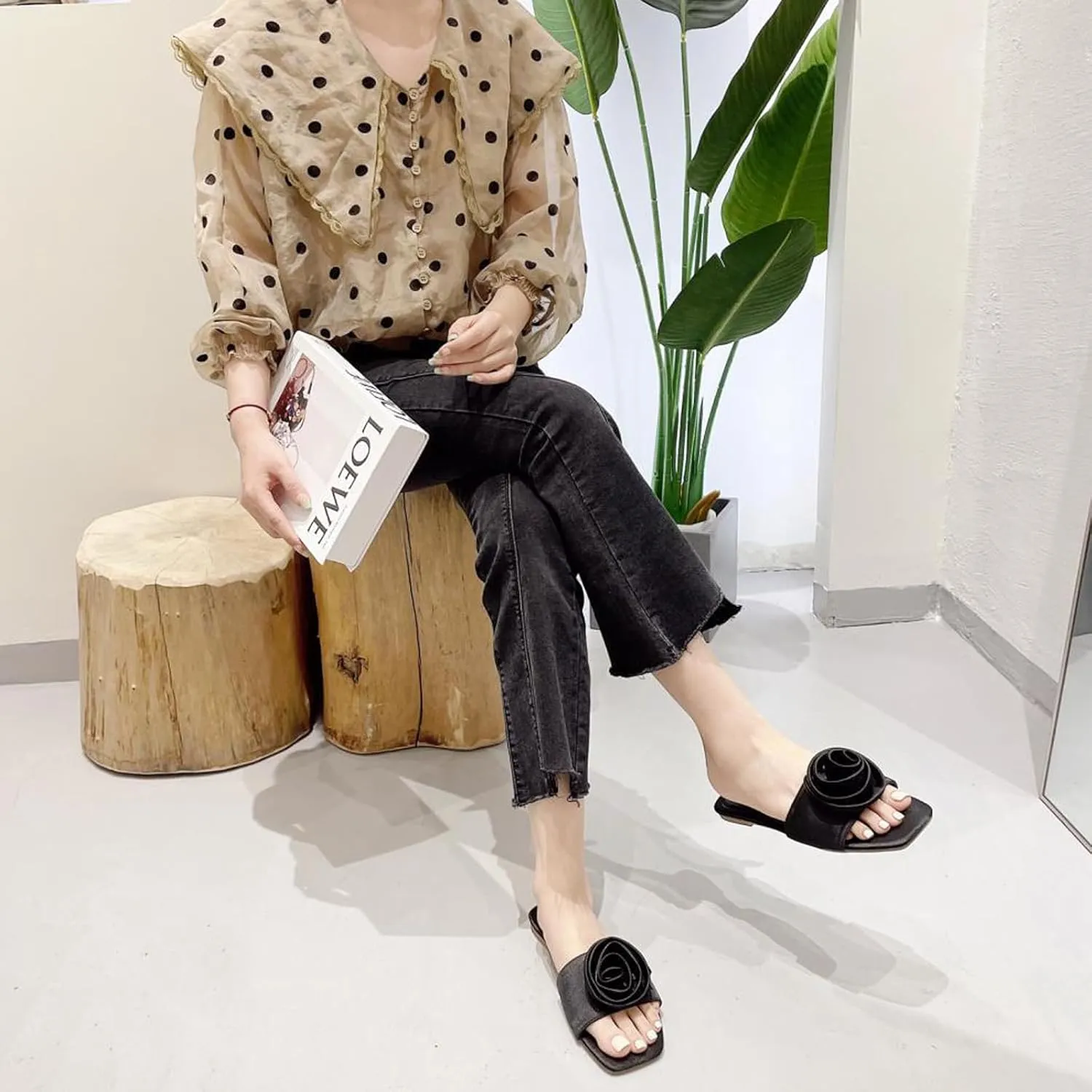 Women's Satin Bow Knot Square Toe Flat Sandals Fashion Open Toe Slip-On Dress Slides Summer Casual Beach Walking Slippers