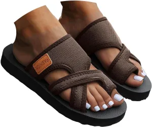 Womens Slide Sandals with Arch Support Breathable Mesh Hollow with Toe Loop Summer Casual Flats Slippers Orthotic Orthopedic Lightweight Comfortable Athletic Plantar Fasciitis Sandal Flip Flops