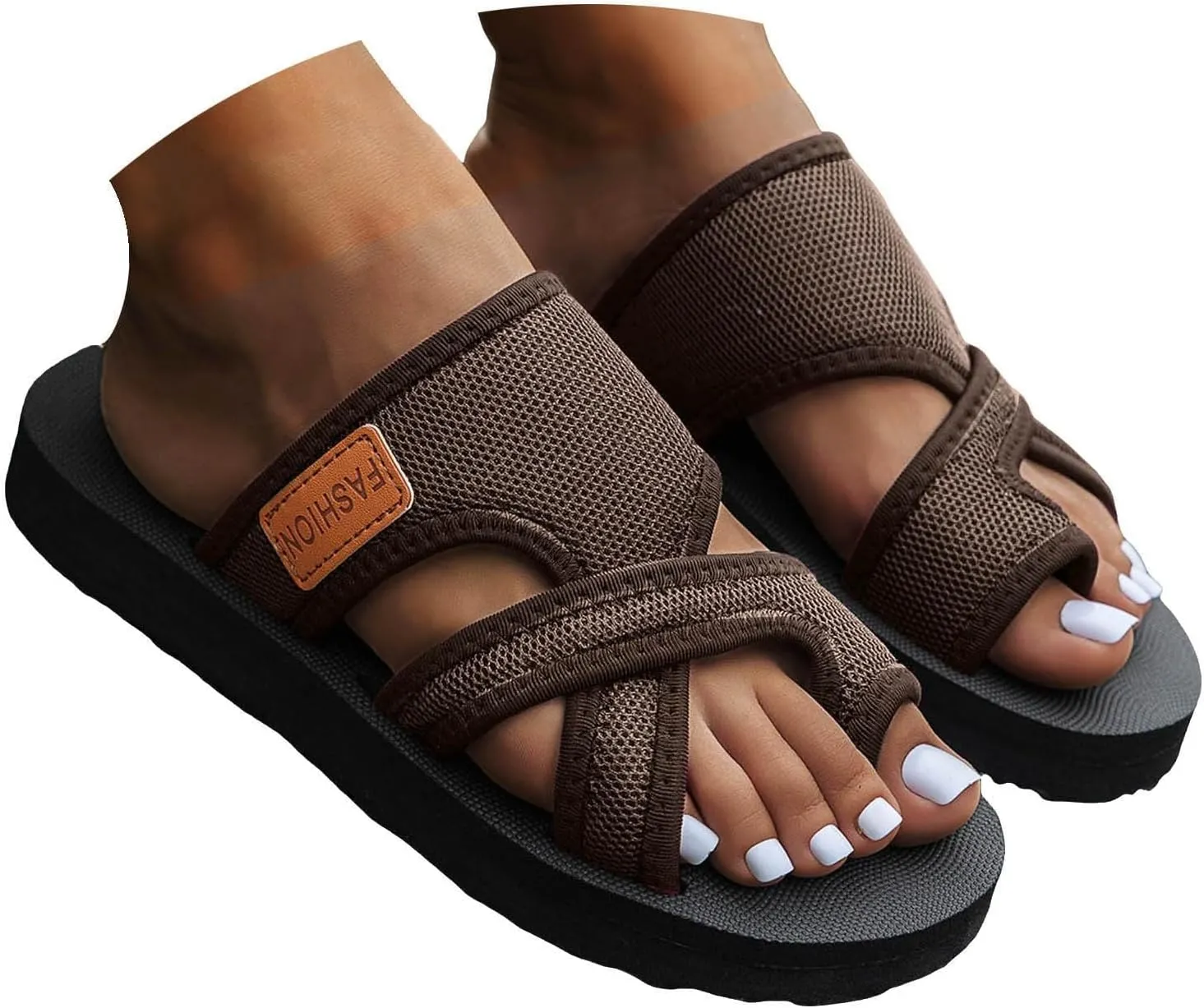 Womens Slide Sandals with Arch Support Breathable Mesh Hollow with Toe Loop Summer Casual Flats Slippers Orthotic Orthopedic Lightweight Comfortable Athletic Plantar Fasciitis Sandal Flip Flops