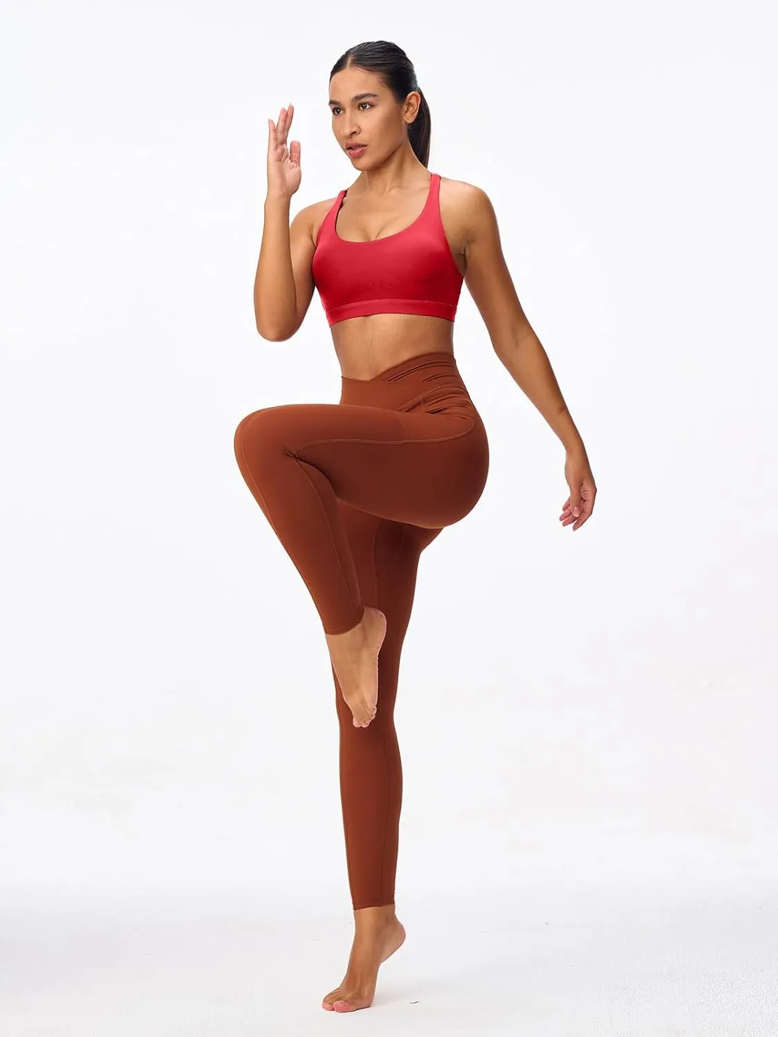 Women's Strappy Sports Bras Light Compression Crop Criss Cross Back Padded Workout Yoga Bra Supportive U Neckline