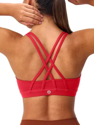 Women's Strappy Sports Bras Light Compression Crop Criss Cross Back Padded Workout Yoga Bra Supportive U Neckline