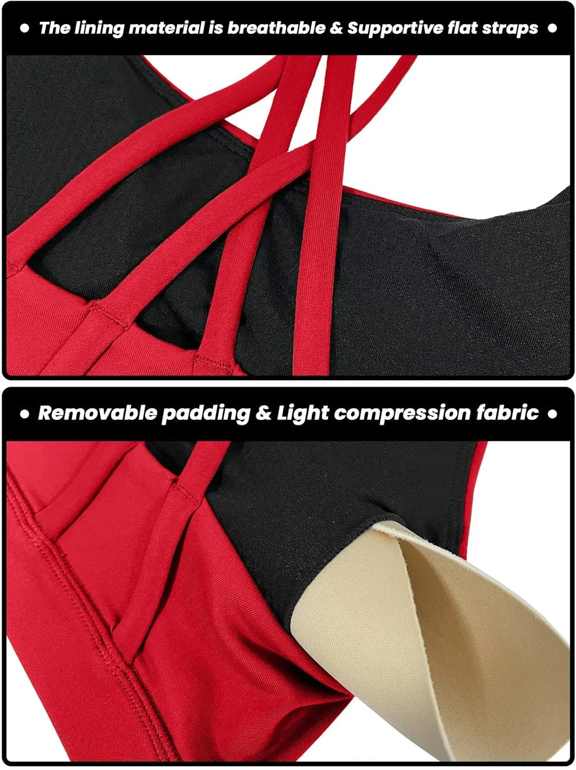 Women's Strappy Sports Bras Light Compression Crop Criss Cross Back Padded Workout Yoga Bra Supportive U Neckline