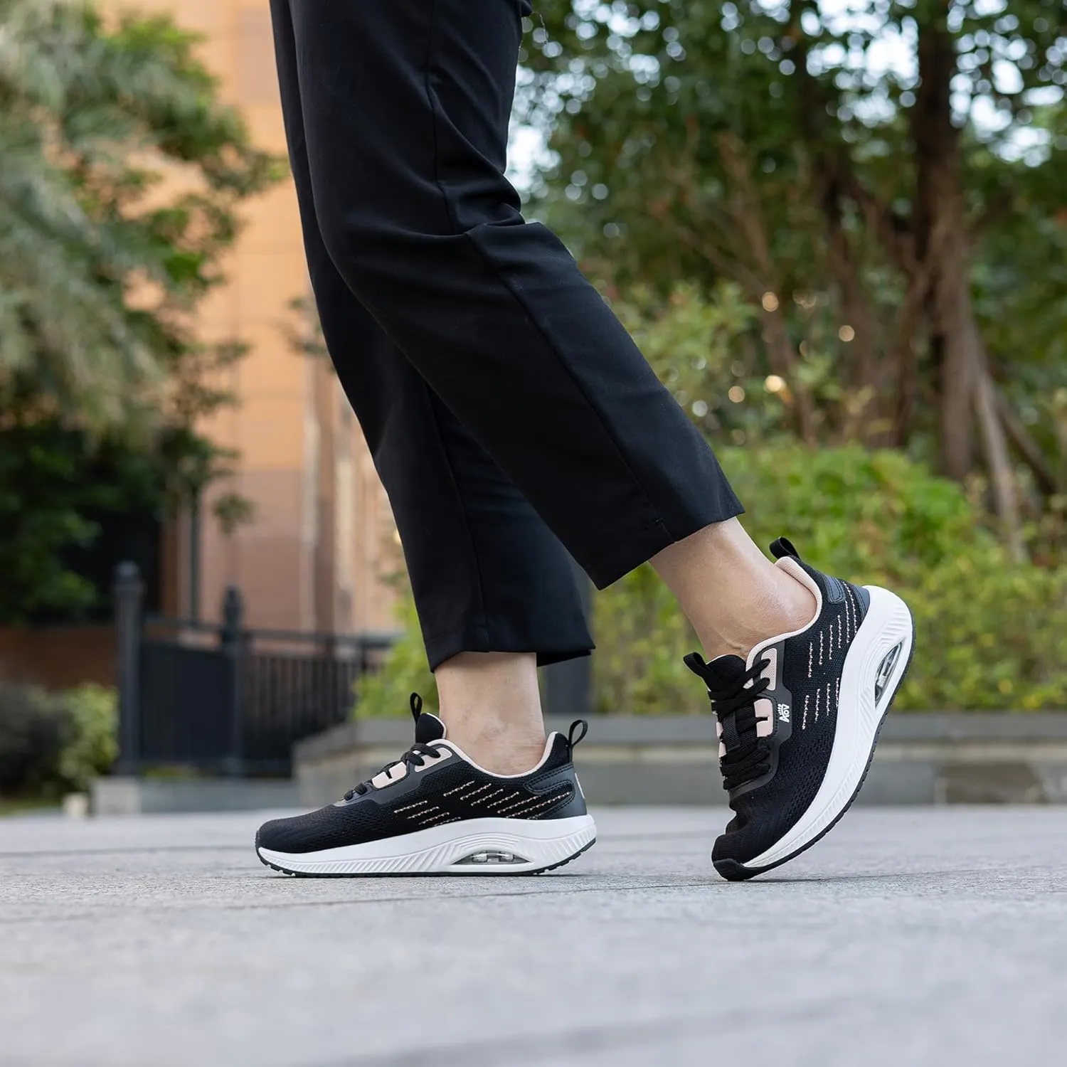 Women's Walking Shoes with Arch Support Orthotic Sneakers for Plantar Fasciitis Heel and Foot Pain Relief Tennis BlackPeach Size 9.5