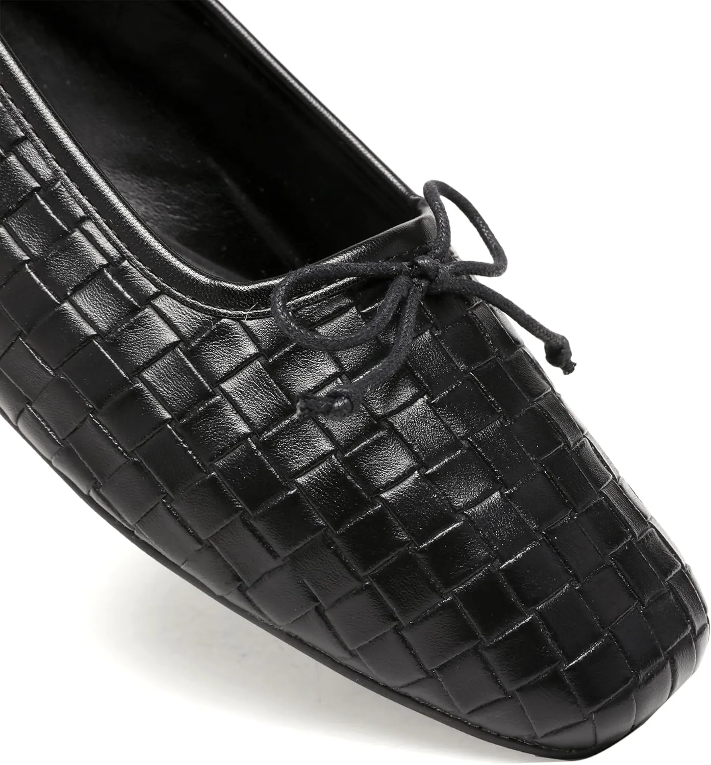 Woven Ballet Flats for Women Bow Square Toe Ballerina Shoes
