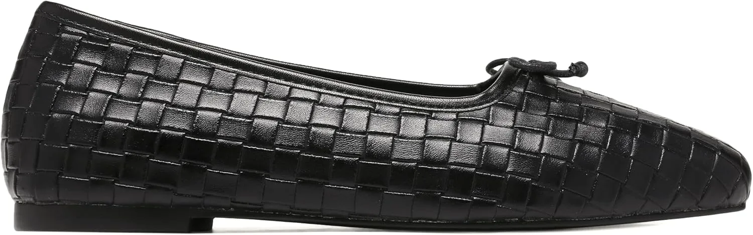 Woven Ballet Flats for Women Bow Square Toe Ballerina Shoes