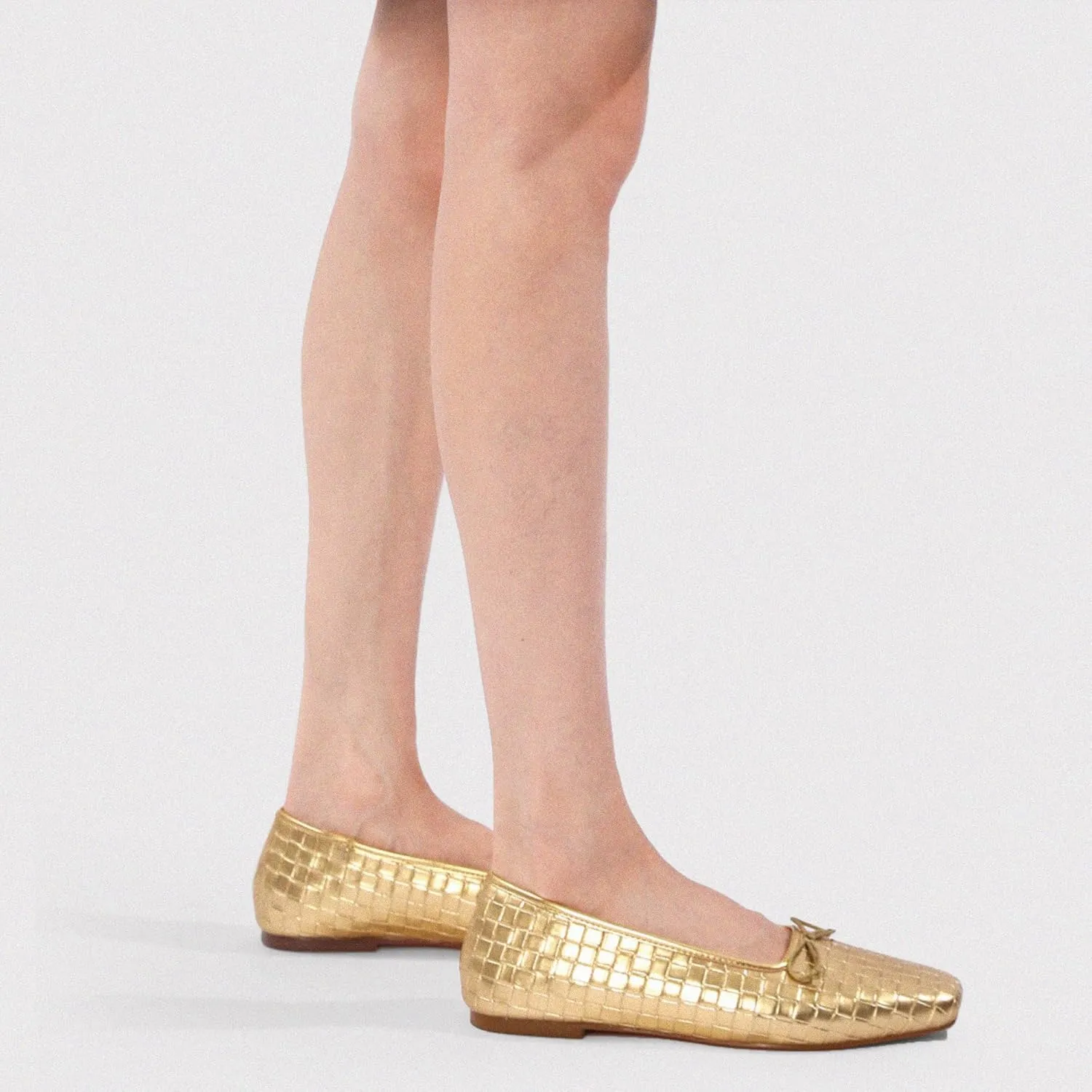 Woven Ballet Flats for Women Bow Square Toe Ballerina Shoes