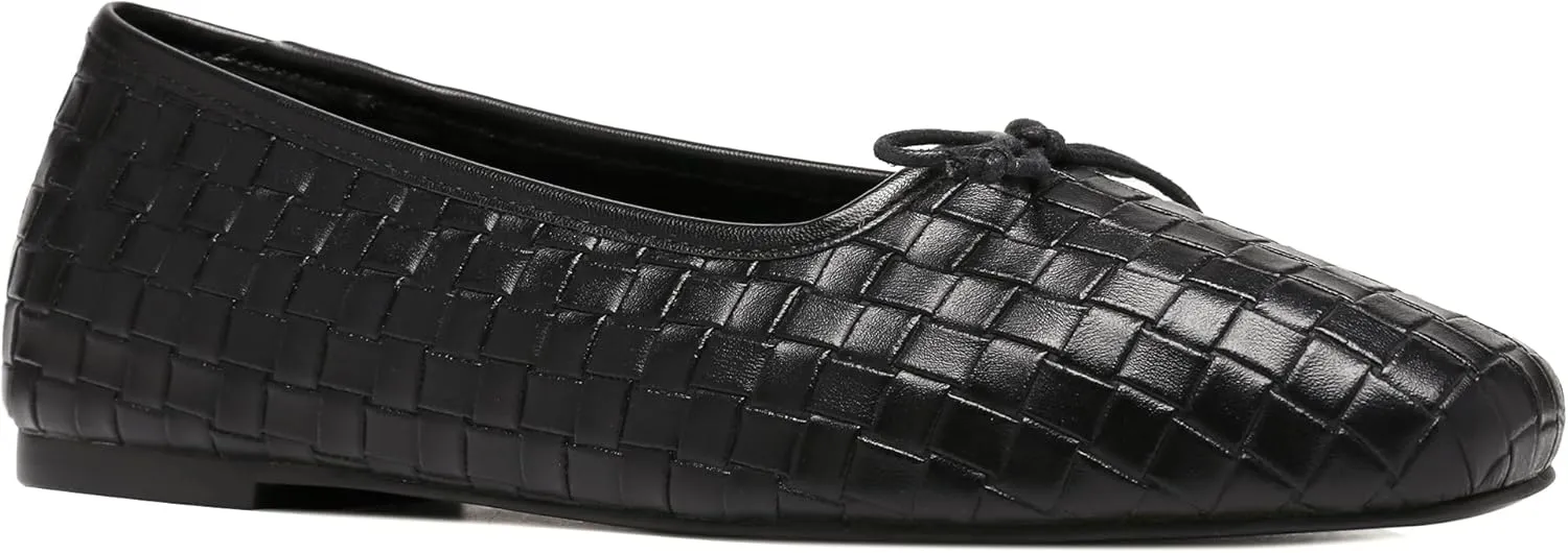 Woven Ballet Flats for Women Bow Square Toe Ballerina Shoes
