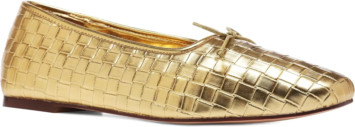 Woven Ballet Flats for Women Bow Square Toe Ballerina Shoes