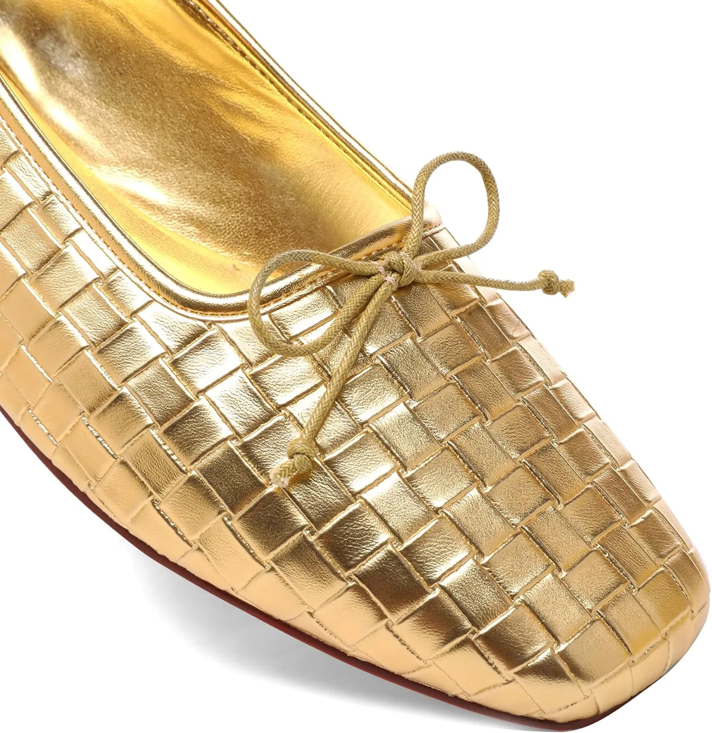 Woven Ballet Flats for Women Bow Square Toe Ballerina Shoes