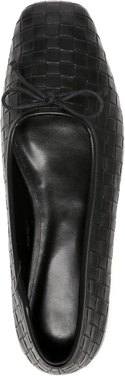 Woven Ballet Flats for Women Bow Square Toe Ballerina Shoes