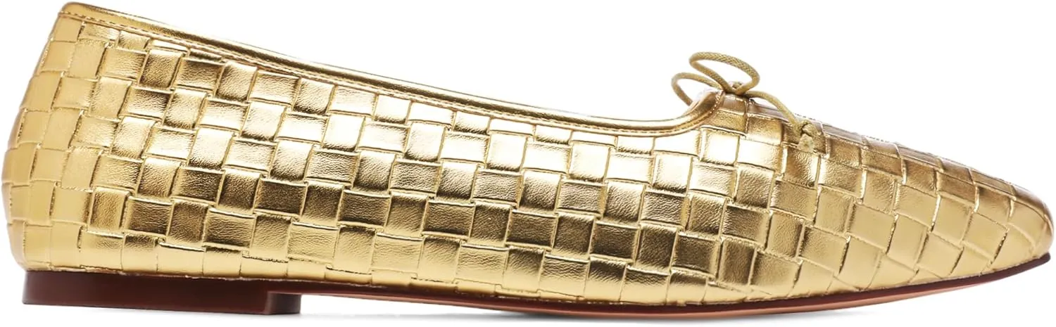 Woven Ballet Flats for Women Bow Square Toe Ballerina Shoes