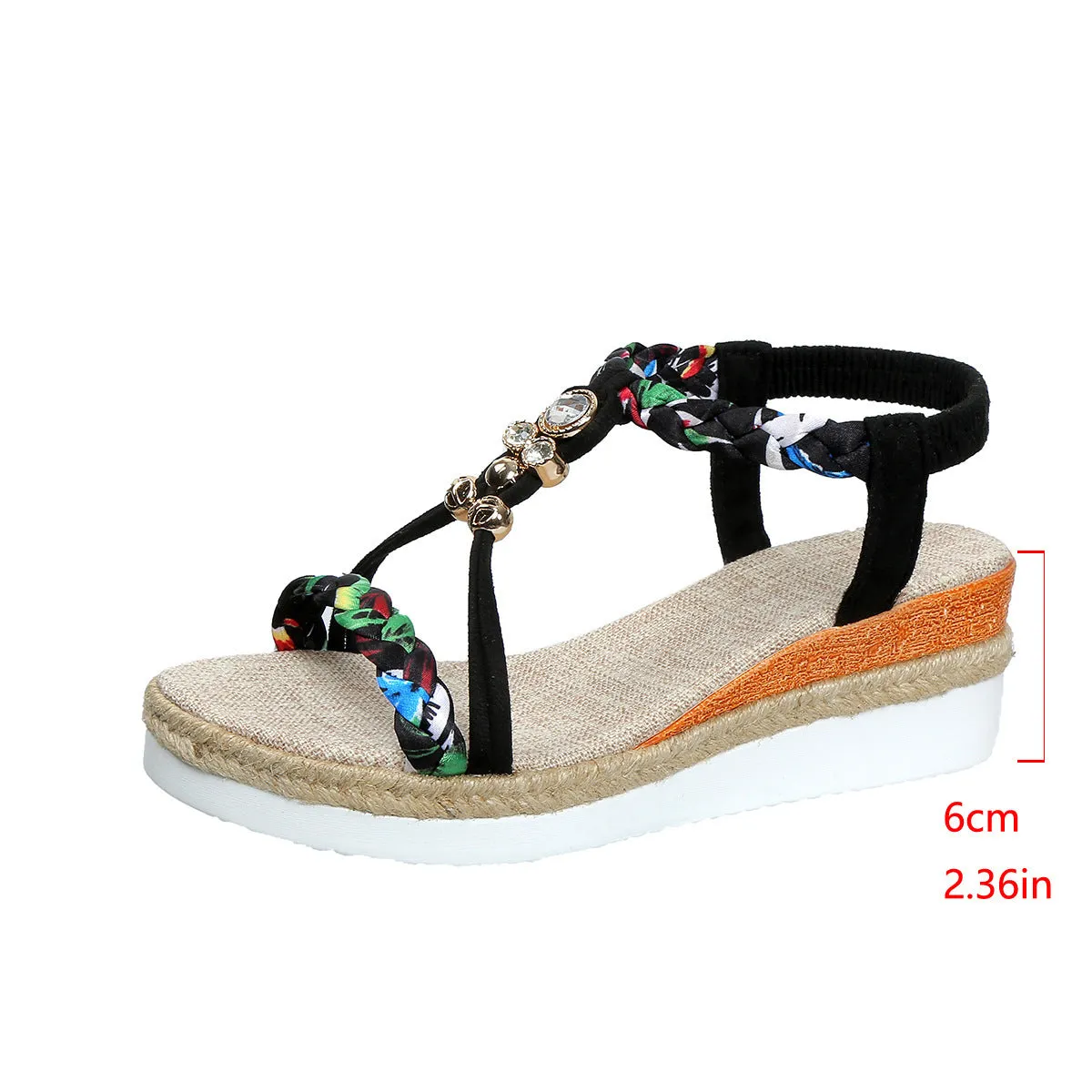 Woven Bead Flat Wedge Sandals