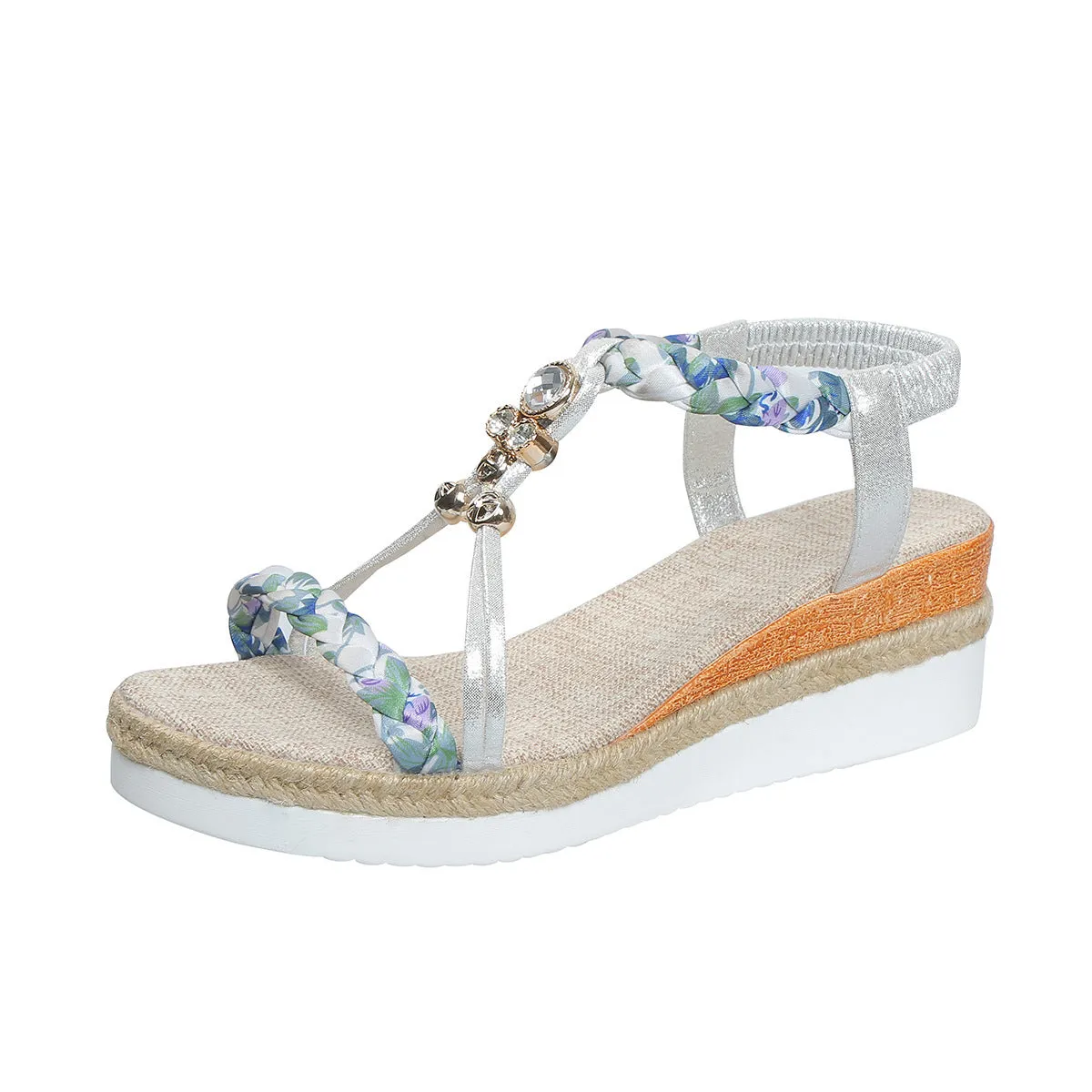 Woven Bead Flat Wedge Sandals