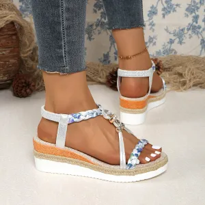Woven Bead Flat Wedge Sandals